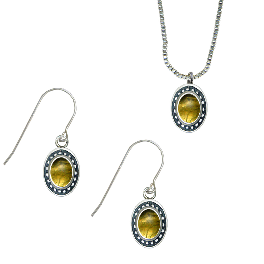 Sterling Silver Petite Necklace Earrings Set Citrine